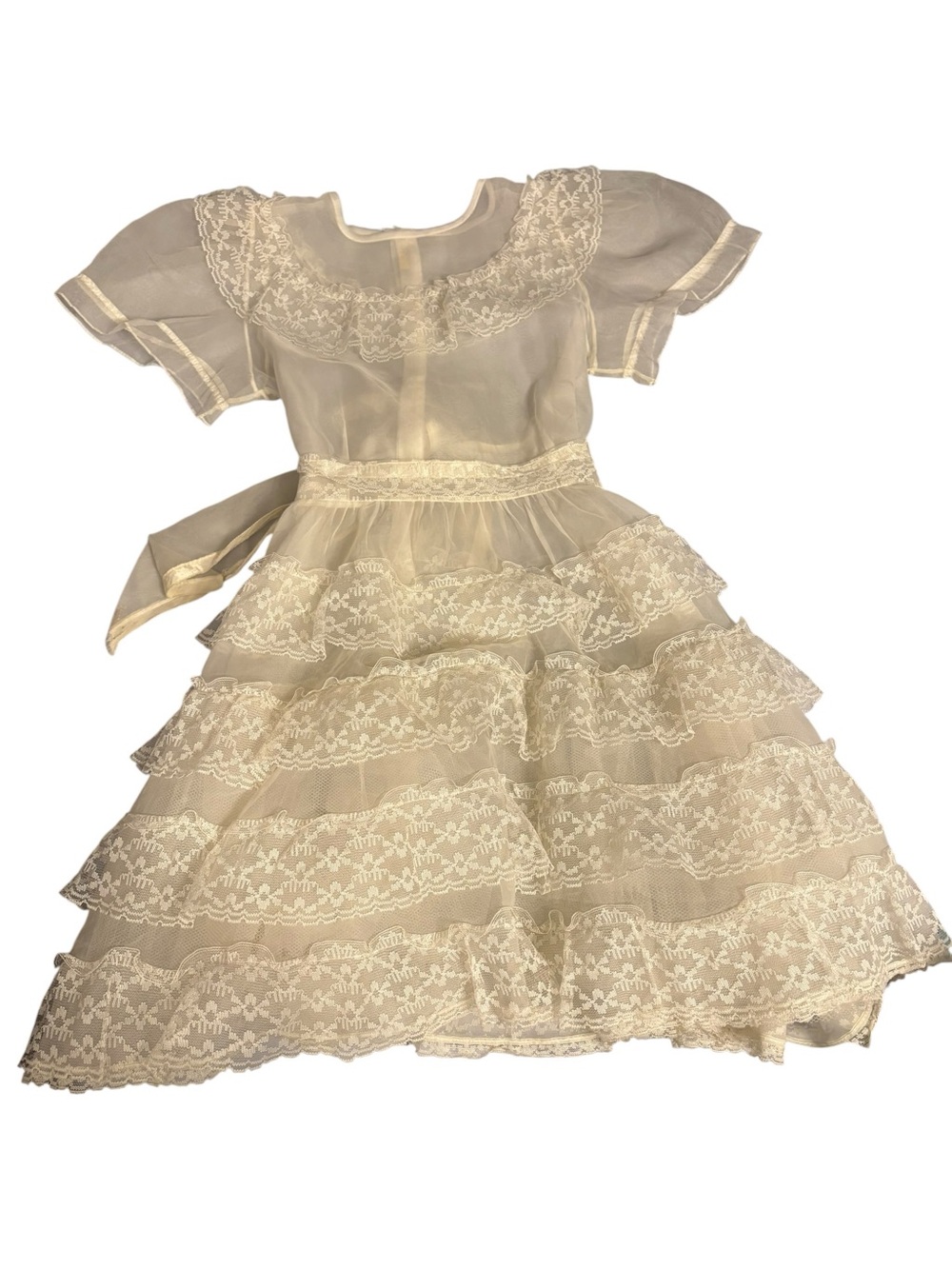 Ivory Lace Tiered Vintage-Style Dress